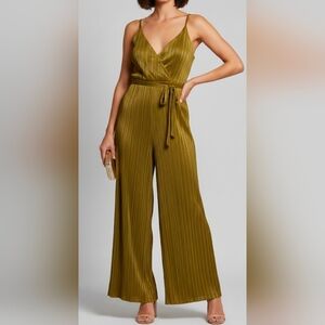 Zara Women's Pleated V-Neck Sleeveless Wide Leg Jumpsuit, Mustard, S, *NO BELT*